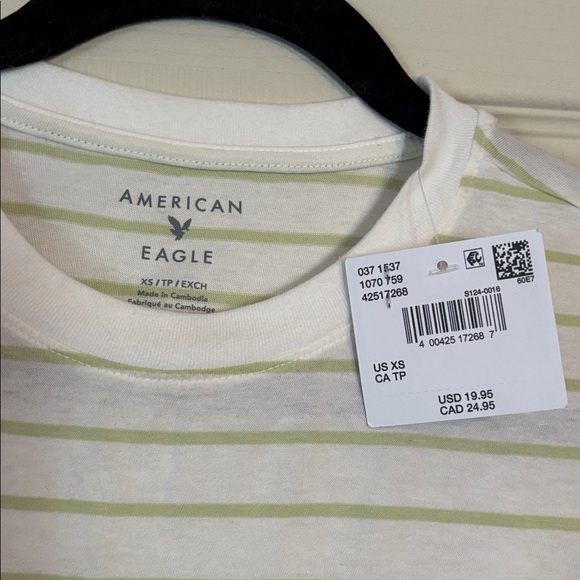 American Eagle Green and Cream Striped Tee - Picture 2 of 2